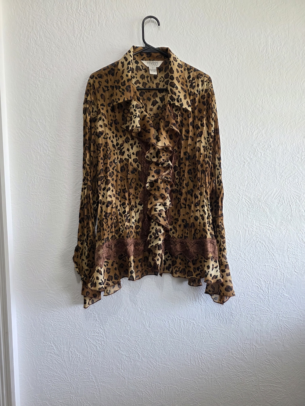 Allison Taylor Leopard Ruffle Button-Front Blouse - Brown, Tan